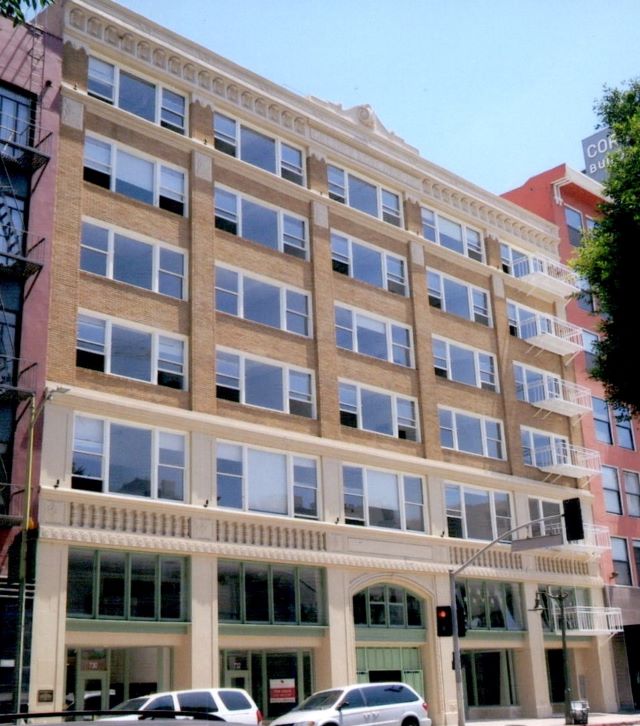 After: Angled view of completed front facade of the Grether & Grether Building